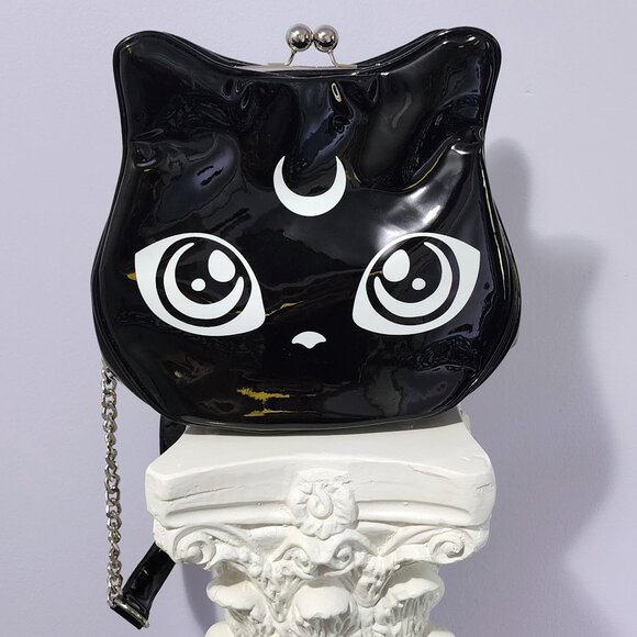 Deadstock Rare Shiny Black Gothic Killstar Cat Meowgical Kitty Moon Purse OS - Picture 1 of 7